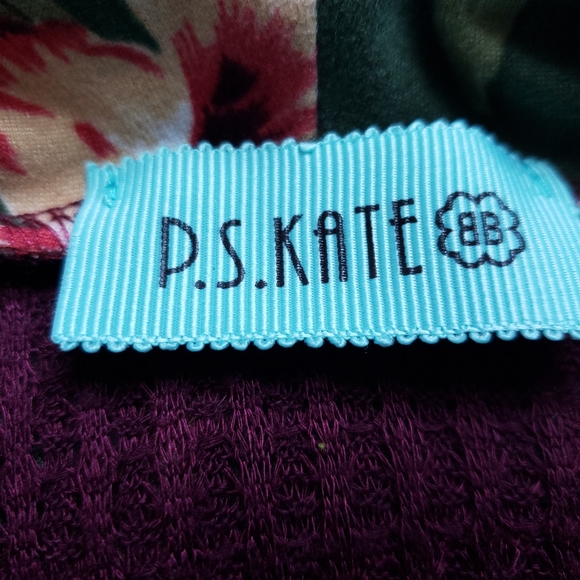 P.S. Kate Cowl Neck Pullover, Maroon & Green Floral, Women's size S - Picture 2 of 4